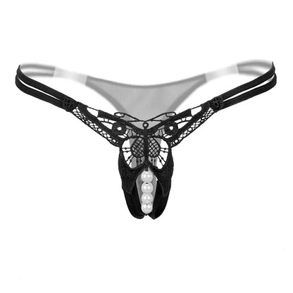 Free shipping for Butterfly with Pearls Tangas Women Sexy G String Sexy Underwear Thongs Ladies Lace Lingerie Sexy Transparent Panties Homewear Underwear Lingerie