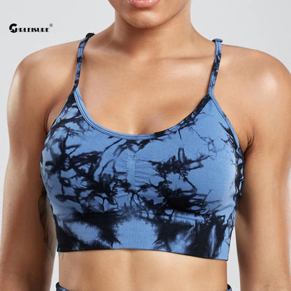 Tie Dye Sports Bra - Elastic Slim Fit with Chest Pad (S-XL)