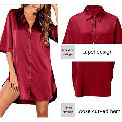 Free Shipping For Solid Color Half Sleeve Nightshirt - Cozy Home Sleepwear (M-2XL)