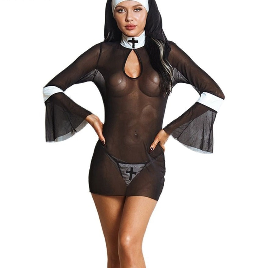 Free Shipping For See-Through Sexy Nun Costume