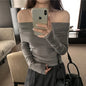 Free shipping for Black Solid Off Shoulder Elegant Long Sleeve Tops Korean Fashion Slim Sexy Cropped T Shirt Women Autumn Y2k Clothing Skinny Top