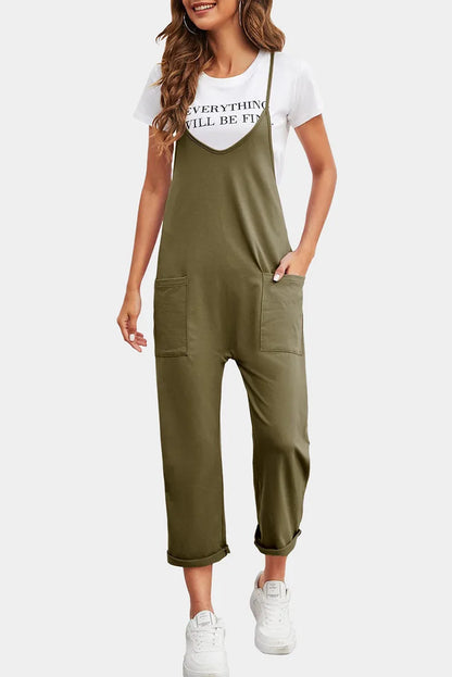 Spring Casual Pocket Jumpsuit – Solid Color, Loose Fit