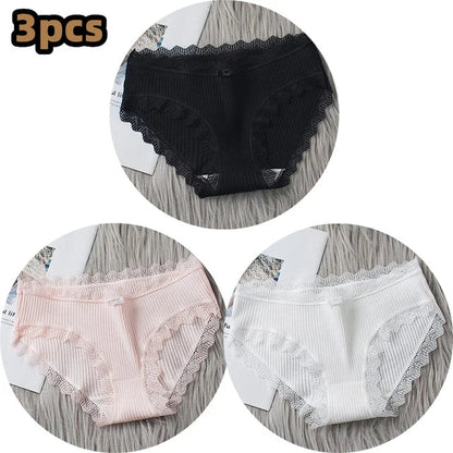 Free Shipping For Lace Bow Lingerie - Low Waist Solid Color Cotton Panties (M-XL)