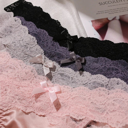 Free Shipping For SatinGlam - Lace Temptation Satin Panties - 3Pcs (M-L)