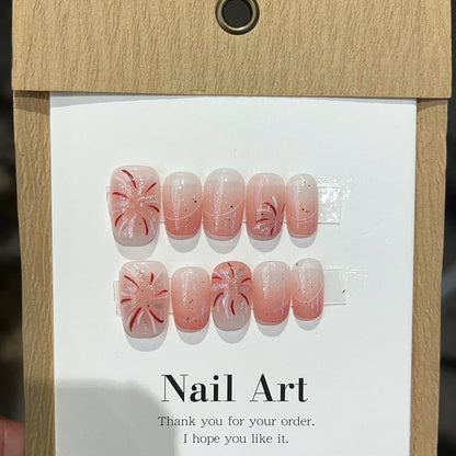 Free shipping for 10Pcs Shiny Handmade Press On Nails Short Ballerina Artificial Full Cover Cat Eye Rose Design Fake Nails Wearable Manicure Nails