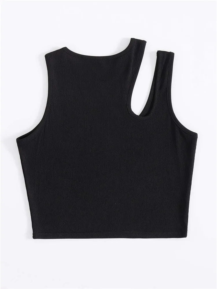 Free Shipping For Sexy Rib-knit Tank Top for Women Summer Solid O-neck Sleeveless Crop Tops Street Vintage Korean Fashion Shirt Vest Clothes