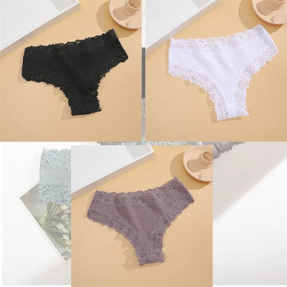 Free Shipping For Lace Brazilian Trio - 3Pcs Low Waist Cotton Panties Set (S-XL)