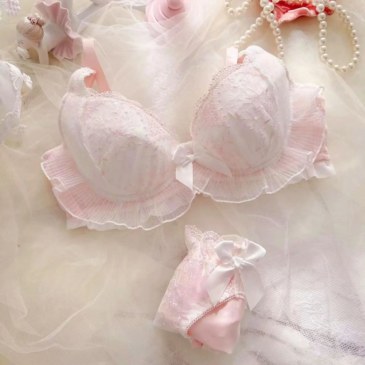 Lace Ruffle Kawaii Doll Romantic Royalcore Princess Lingerie Set