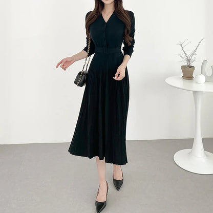 Free shipping for Hot Stretchy Women Knitted Sweater Pullover Dress Office Lady Autumn Winter Button Dresses