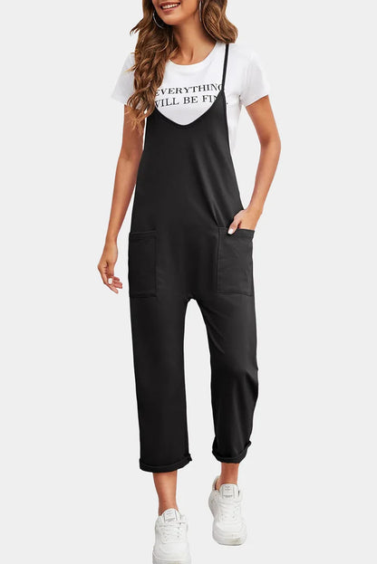 Spring Casual Pocket Jumpsuit – Solid Color, Loose Fit