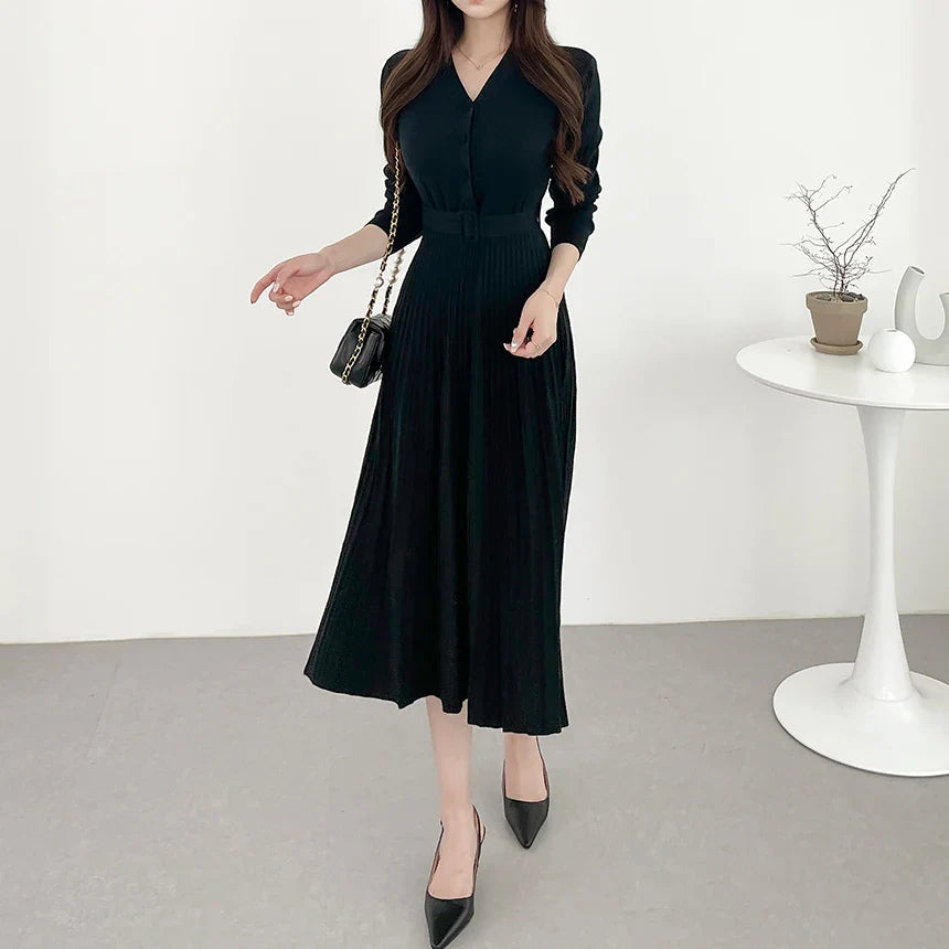 Free shipping for Hot Stretchy Women Knitted Sweater Pullover Dress Office Lady Autumn Winter Button Dresses