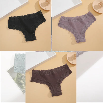 Free Shipping For Lace Brazilian Trio - 3Pcs Low Waist Cotton Panties Set (S-XL)