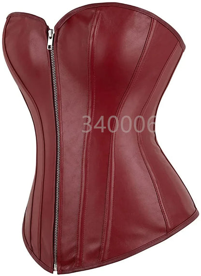 Free Shipping For Faux Leather Overbust Corsets - Zippered Waist Cinchers (XS-6XL)