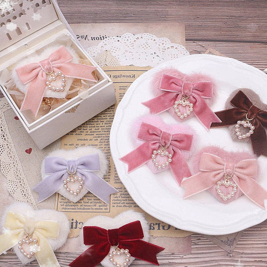 Free Shipping For Hivava Fruit Pudding Marmalade Heart Cottagecore Fairycore Princesscore Coquette Kawaii Hair Bow Clip Accessory