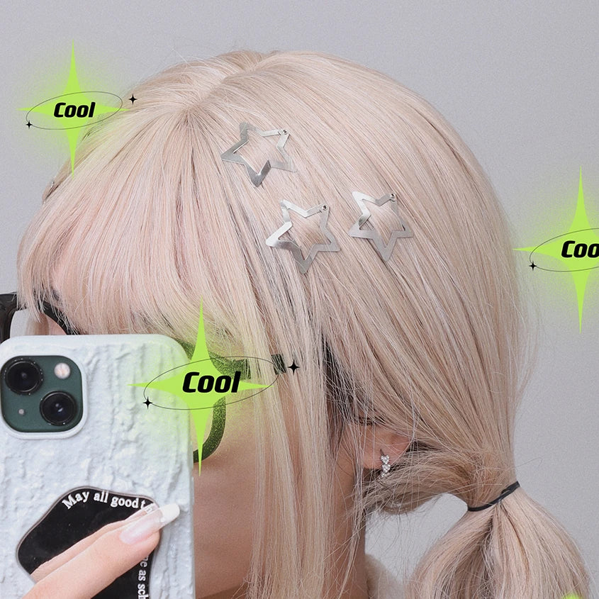 Free shipping for 10Pcs BB Hair Clips Silver Star Y2K  Women Grils Cute Metal Star Hair Clips Side Barrettes Hair Grip Hair Accessories Headwear