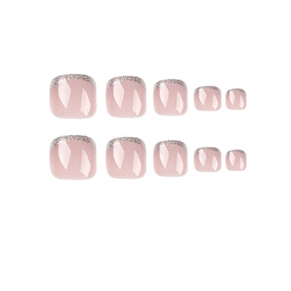 Free shipping for Fashion Nude Pink DIY Pedicure French Fake Toenails With Designs Removable Square Short Toe Nails Press On Nails False Toenail