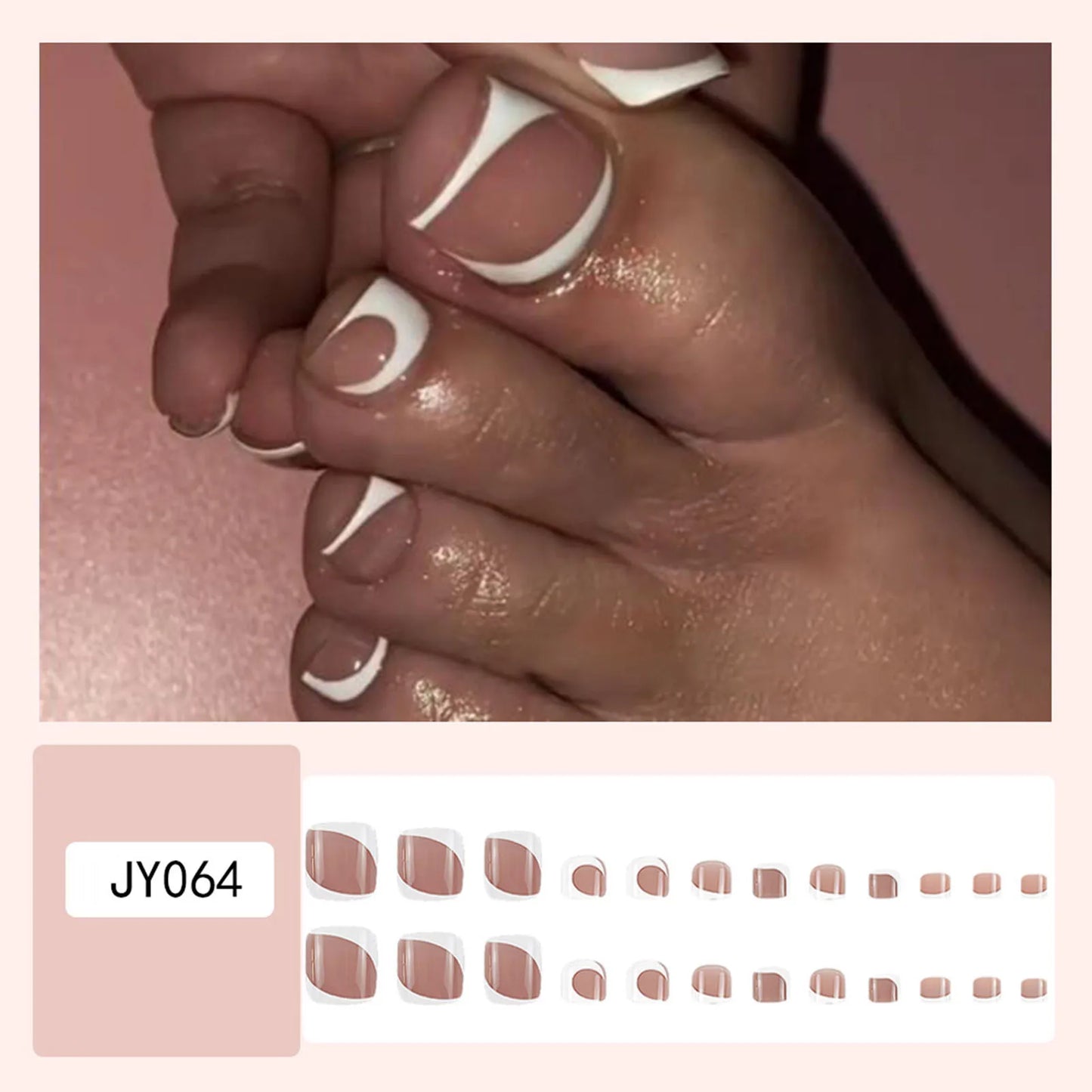 Summer French Toe Nails Set Press On Short Square Acrylic Nail Kits Wearable False Nails Nude Color Fashion Fake Feet Nail Tips