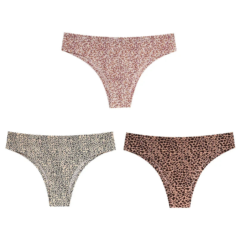 Free Shipping For Fashion Leopard Bikini Briefs - Seamless Underwear Satin Lingerie 3PCs ( S-L)