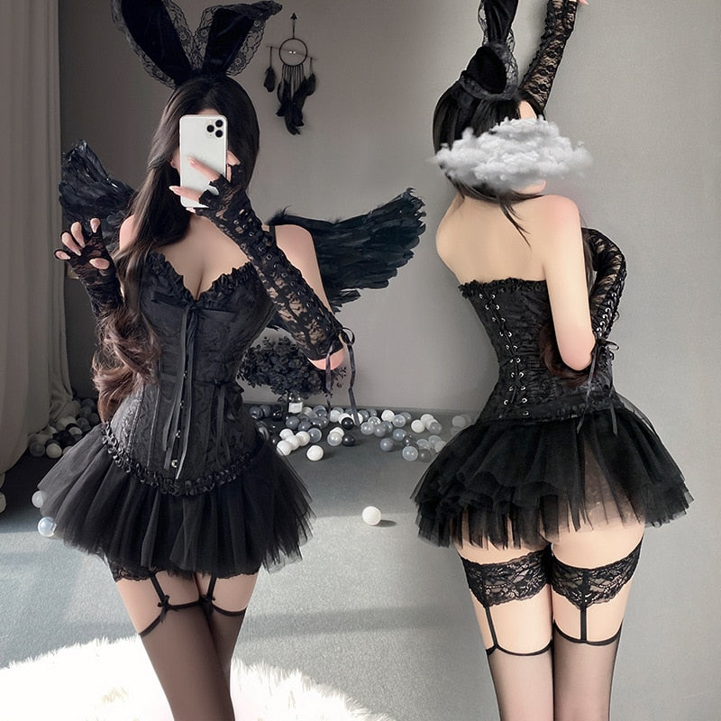 Free Shipping For Sexy Black Angel Costume