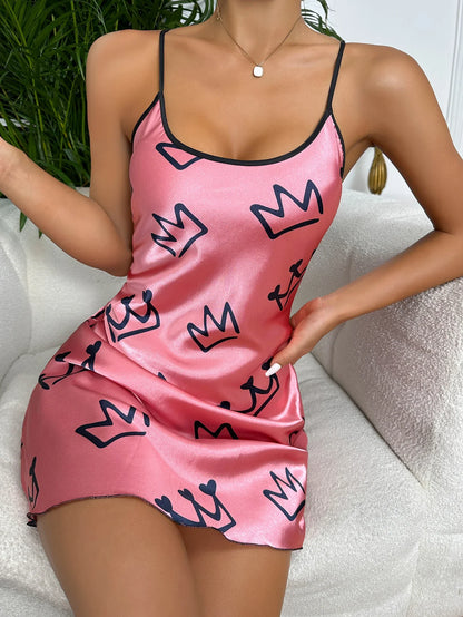 Free Shipping For Heart Print Nightdress - Elegant Scoop Neck with Criss Cross Back (S-XL)