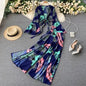 Free shipping for Bohemian Vacation Beach Two Piece Set Women Sexy V-Neck Bandage Short Tops + High Waist Split Wide Leg Pant Suit Spring Autumn