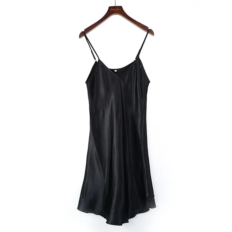 Free Shipping For Silk Satin Night Dress - Sleeveless V-neck Nightgown (M-XXL)