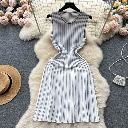 Free shipping for Summer Knit Sexy Strap Dress Women Tank Elatic Waist Bodycon Sundress Female Beach Backless Long Dress