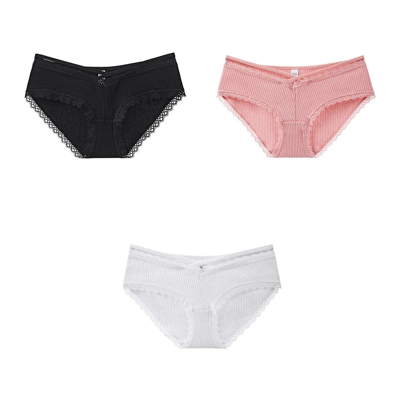 Free Shipping For Low-Rise Cotton Briefs with Lace Detailing - Soft Women's Underpants (M-L)