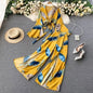 Free shipping for Bohemian Vacation Beach Two Piece Set Women Sexy V-Neck Bandage Short Tops + High Waist Split Wide Leg Pant Suit Spring Autumn