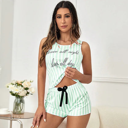 Free Shipping For Summer Stripe Sleepwear Set - Soft Tank Top & Shorts (M-2XL)