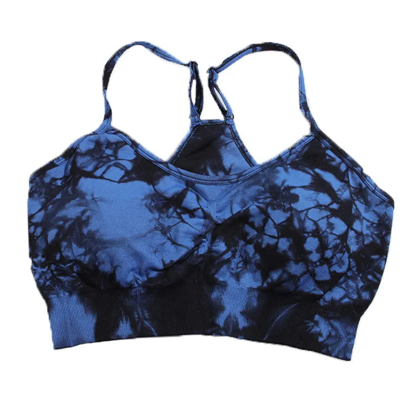 Tie Dye Sports Bra - Elastic Slim Fit with Chest Pad (S-XL)