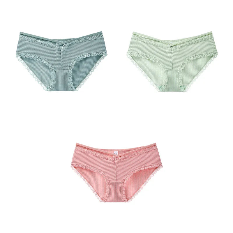 Free Shipping For Low-Rise Cotton Briefs with Lace Detailing - Soft Women's Underpants (M-L)