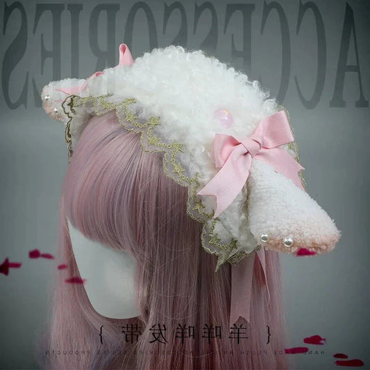 Free Shipping For Hivava Sleepy Rainbow Paint Lamb Pink Y2K Coquette Cottagecore Gyaru Kawaii Fairycore Soft Girl Angelcore Fairy Grunge Dollette Princesscore Hat Hairband Hair Accessory