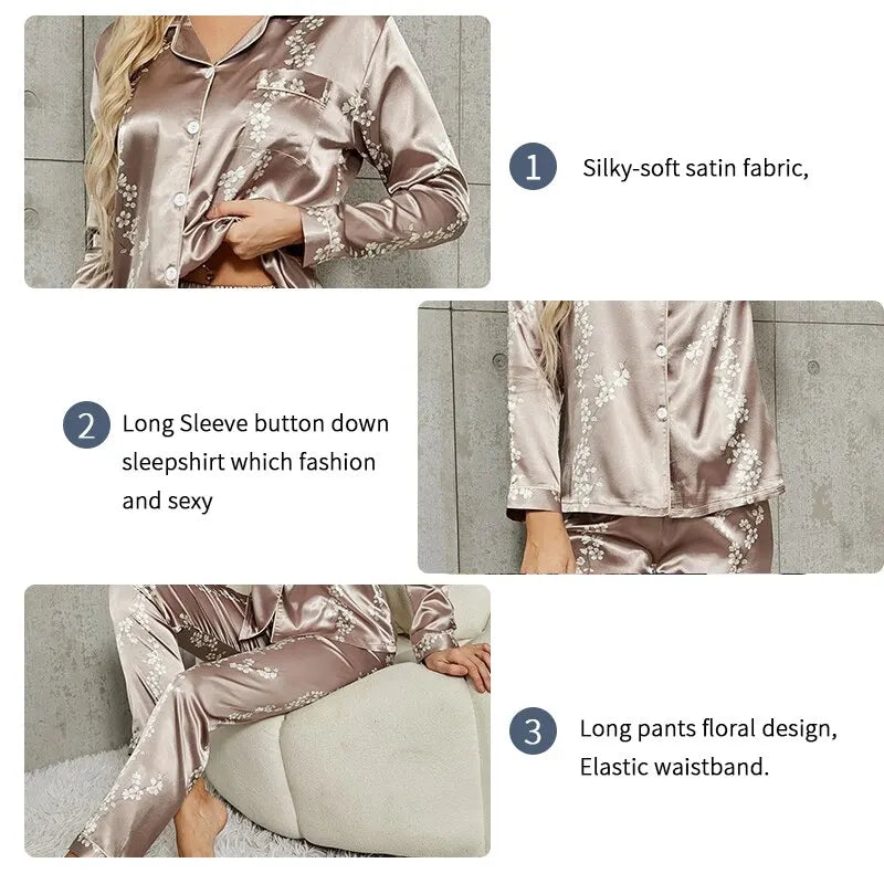 Free Shipping For Long Sleeve Pajamas Set - Button-Down Print Shirt with Trousers (S-XL)