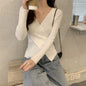 Free shipping for Autumn Winter Knitwear Tops Fashion Female Long Sleeve Skinny Elastic Casual V-neck Knitted Shirts Women Pullover Sweaters