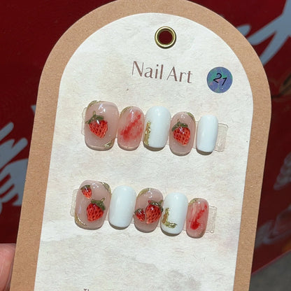 Free shipping for 10Pcs Shiny Handmade Press On Nails Short Ballerina Artificial Full Cover Cat Eye Rose Design Fake Nails Wearable Manicure Nails