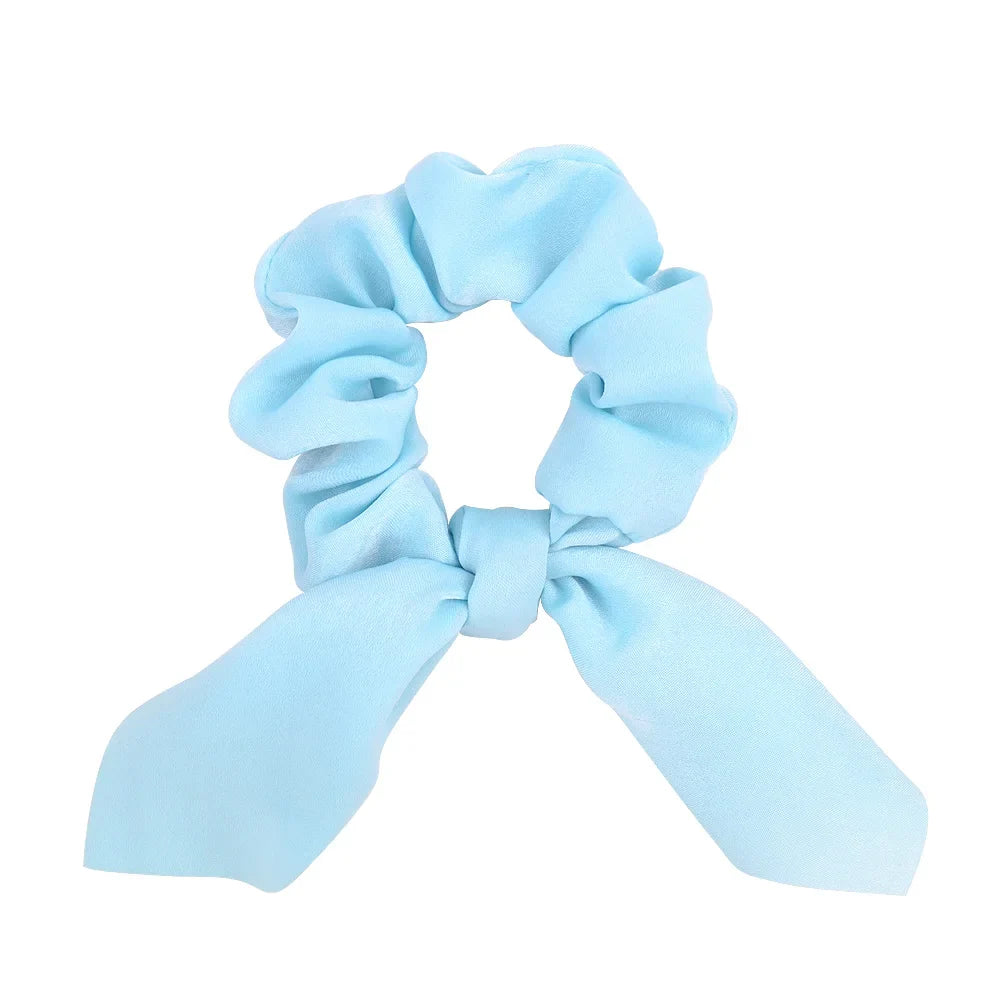 Free shipping for New Chiffon Bowknot Elastic Hair Bands For Women Girls Solid Color Scrunchies Headband Hair Ties Ponytail Holder Hair Accessorie