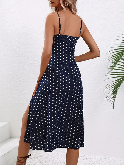 Floral Print Boho Beach Dress – Spaghetti Straps, Square Neck, Backless, Mid-Calf