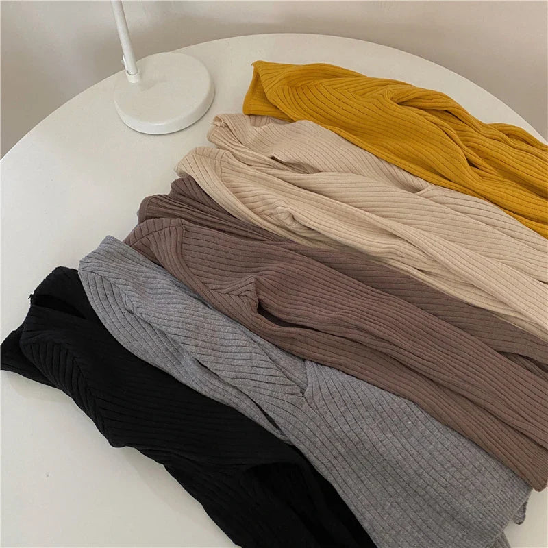 Free shipping for Autumn Winter Knitwear Tops Fashion Female Long Sleeve Skinny Elastic Casual V-neck Knitted Shirts Women Pullover Sweaters