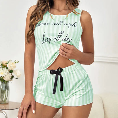 Free Shipping For Summer Stripe Sleepwear Set - Soft Tank Top & Shorts (M-2XL)