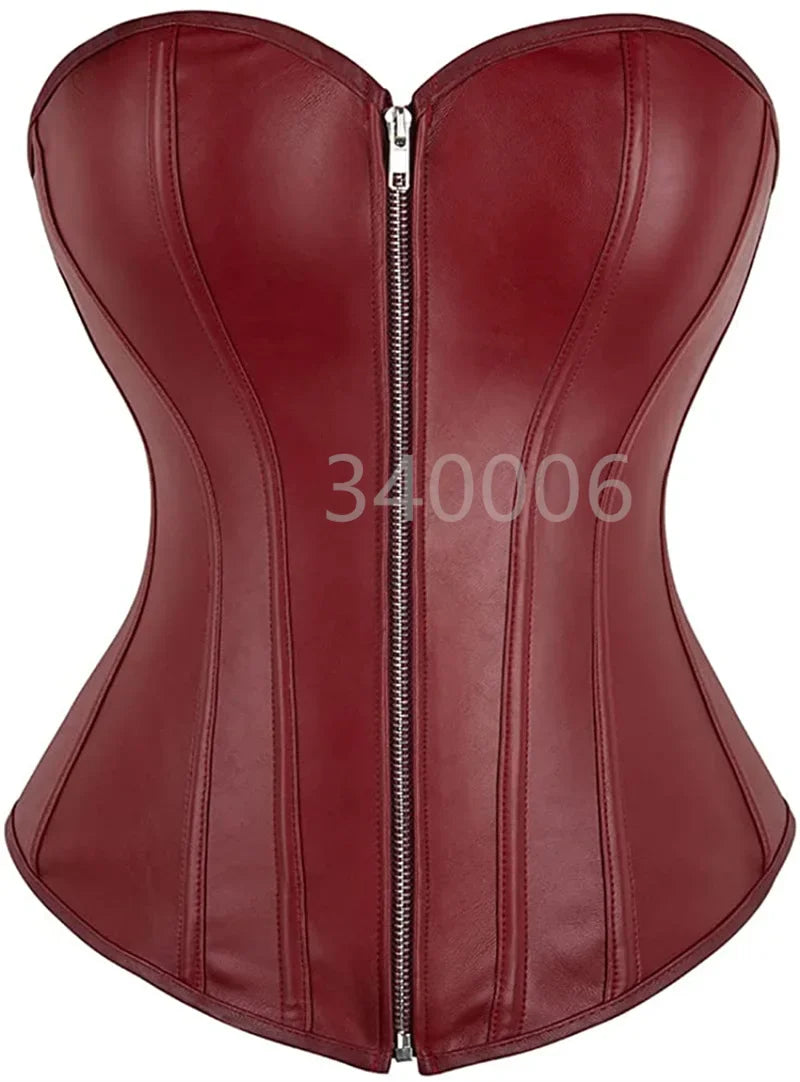 Free Shipping For Faux Leather Overbust Corsets - Zippered Waist Cinchers (XS-6XL)