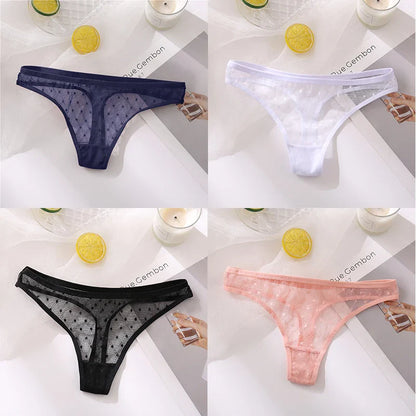 Free Shipping For Lacy Temptation - 4-Piece Transparent Lace Thong Set (M-XL)