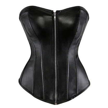 Free Shipping For Faux Leather Overbust Corsets - Zippered Waist Cinchers (XS-6XL)