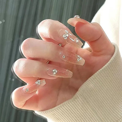 Free shipping for 24Pcs Almond Press on Nails Y2K Star Diamond Designs for Cool Girls Nude Color Fake Nails for Women Fukk Cover False Nail Tips