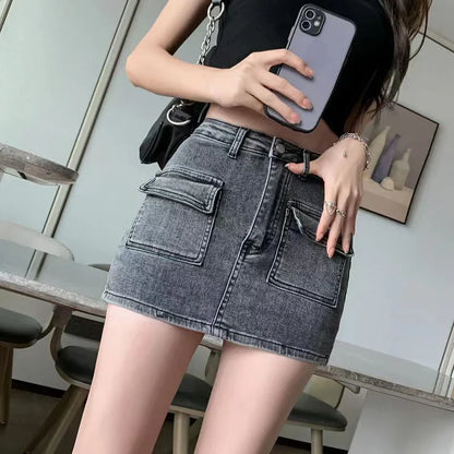 Free shipping for Korean High Wiast Denim Mini Skirt Women Sexy Hot Girl Tight Bag Hip Skirts Female Slim Anti-Glare Short Skirts Female