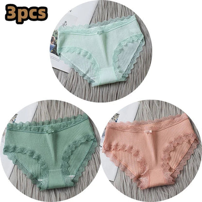 Free Shipping For Lace Bow Lingerie - Low Waist Solid Color Cotton Panties (M-XL)