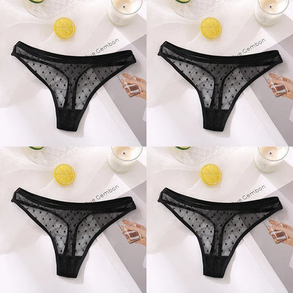 Free Shipping For Lacy Temptation - 4-Piece Transparent Lace Thong Set (M-XL)