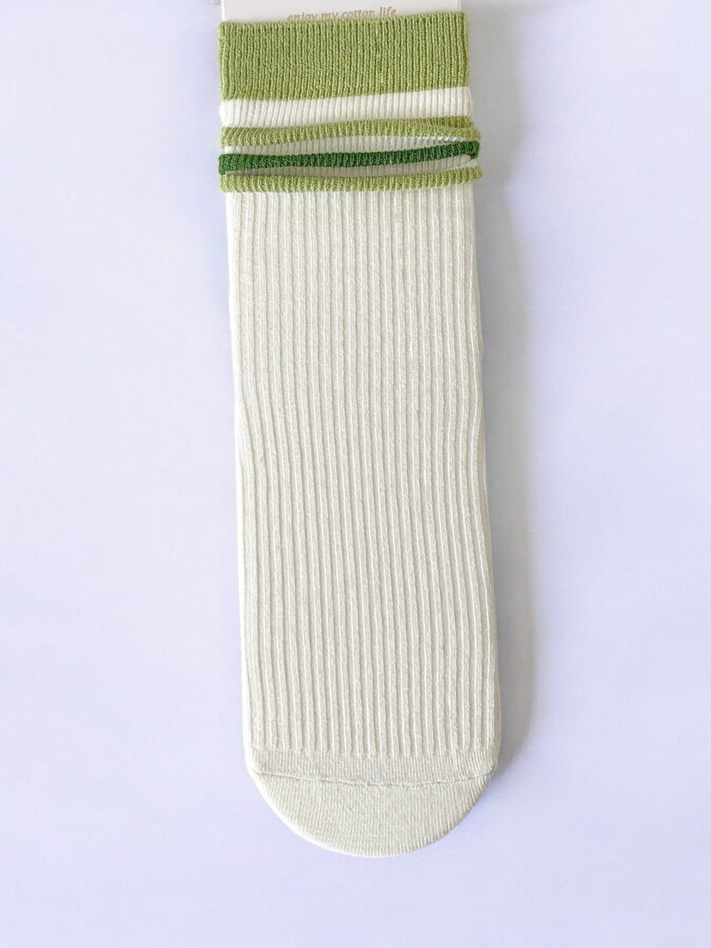 Women's Striped and Heart Embroidered Socks in Green Tones