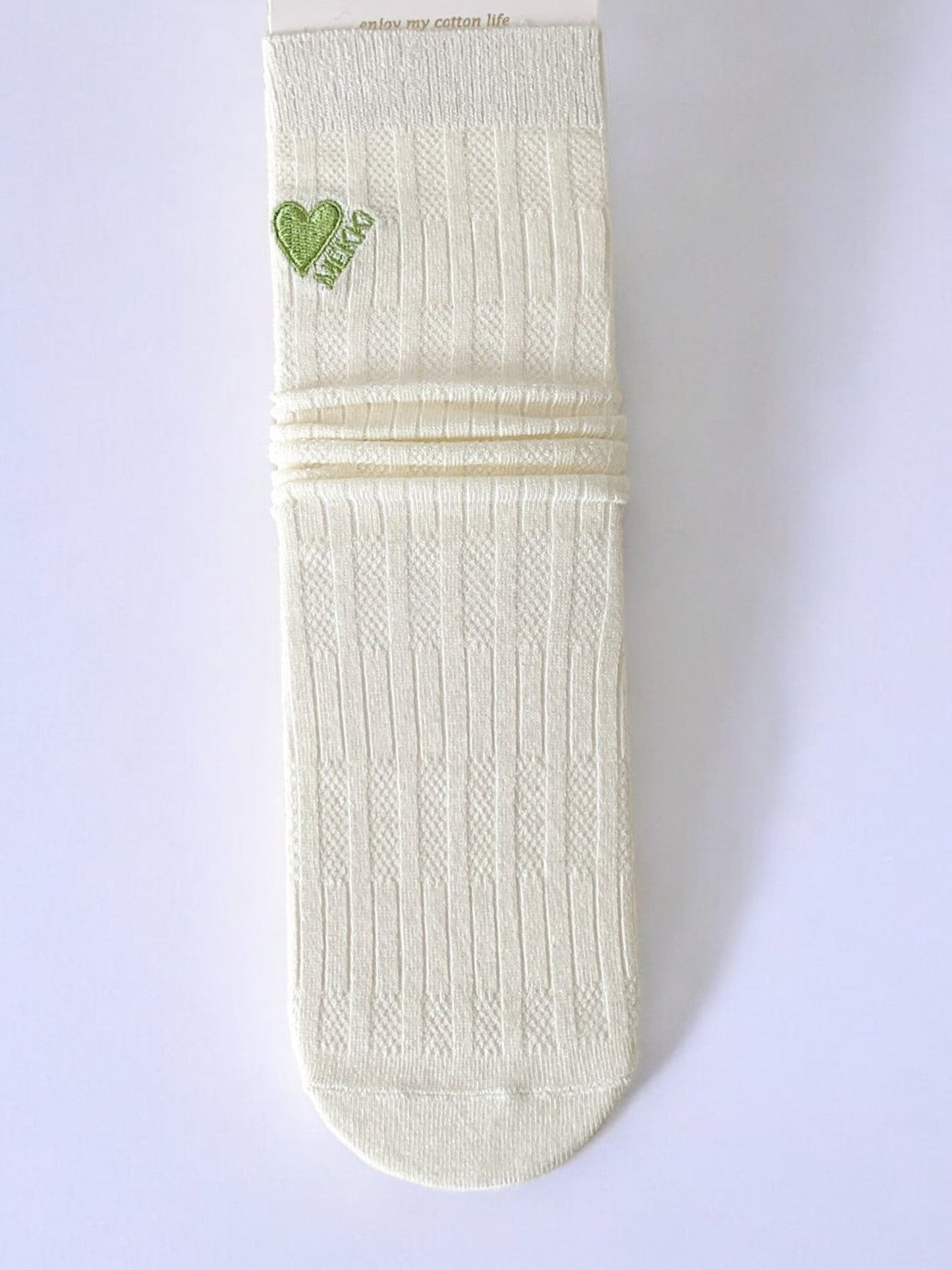 Women's Striped and Heart Embroidered Socks in Green Tones