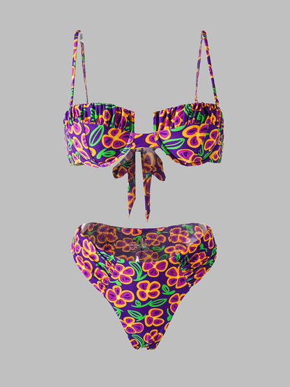 Free Shipping For Dark Purple High-Waisted Bikini Set